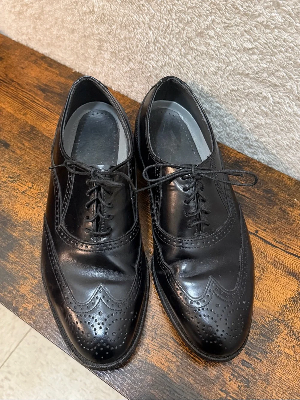 DEXTER Vintage Shoes Mens 8 2W Black Wingtip Oxford Brogue Blucher Classic USA